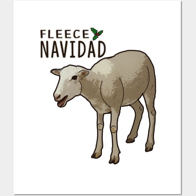 Fleece Feliz Navidad Pun Christmas Sheep Wall Art by charlescheshire